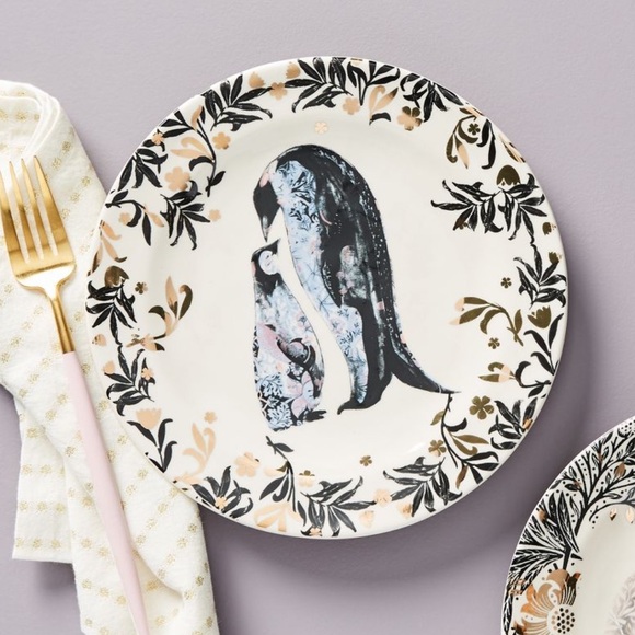 Anthropologie x Josie Shenoy Penguin Metallic Graphic Plate - Picture 1 of 3
